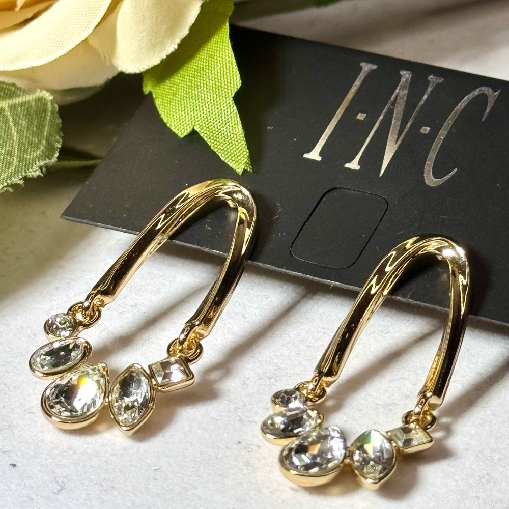 INC Gold Tone Post Dangle Crystal Earrings 1.5inch